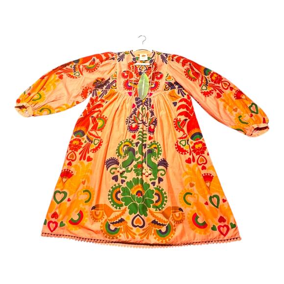 NWT Farm Rio Peach Amulet Midi Dress Medium Tropical Boho Hippie - Picture 1 of 12